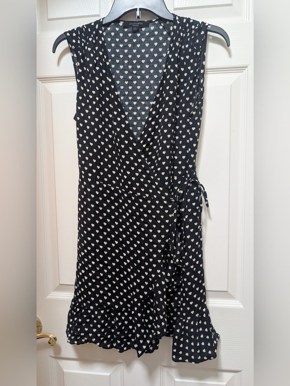 All Saints Krystal Heart Valentine Wrap Mini Dress Black Size Medium